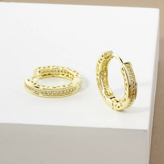 Square Pave-Set Cubic-Zirconia 20mm Gold-Dipped Brass Hinged Hoop Earrings