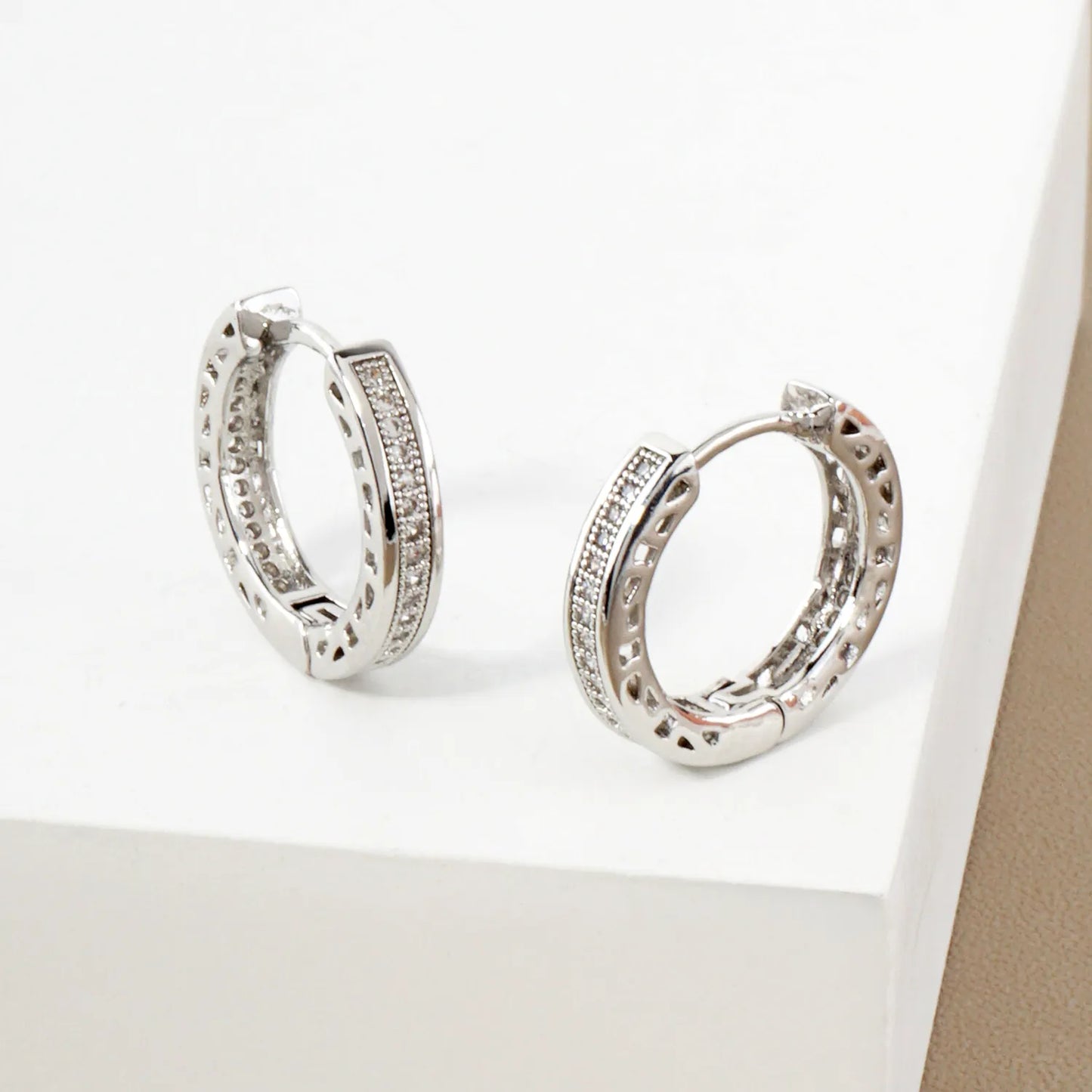 Square Pave-Set Cubic-Zirconia 20mm Gold-Dipped Brass Hinged Hoop Earrings