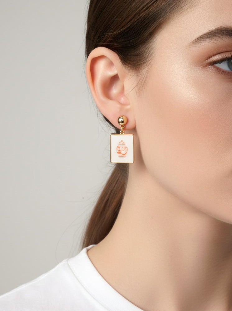 Square Porcelain Inspired Dangle Earrings