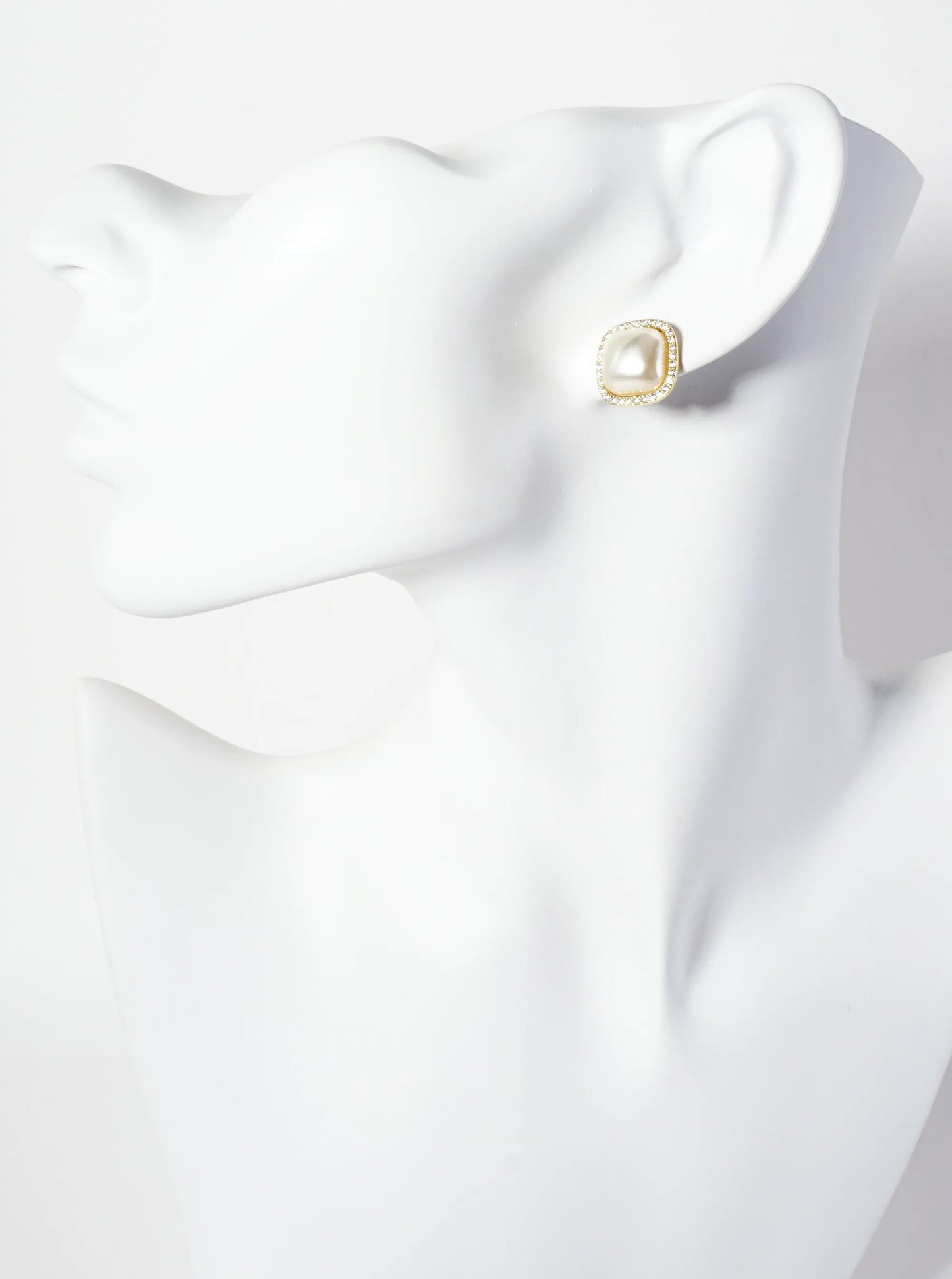 Square-Shaped Pearl With Pave-Set Cubic-Zirconia Accents 18K-Gold-Dipped Stud Earrings
