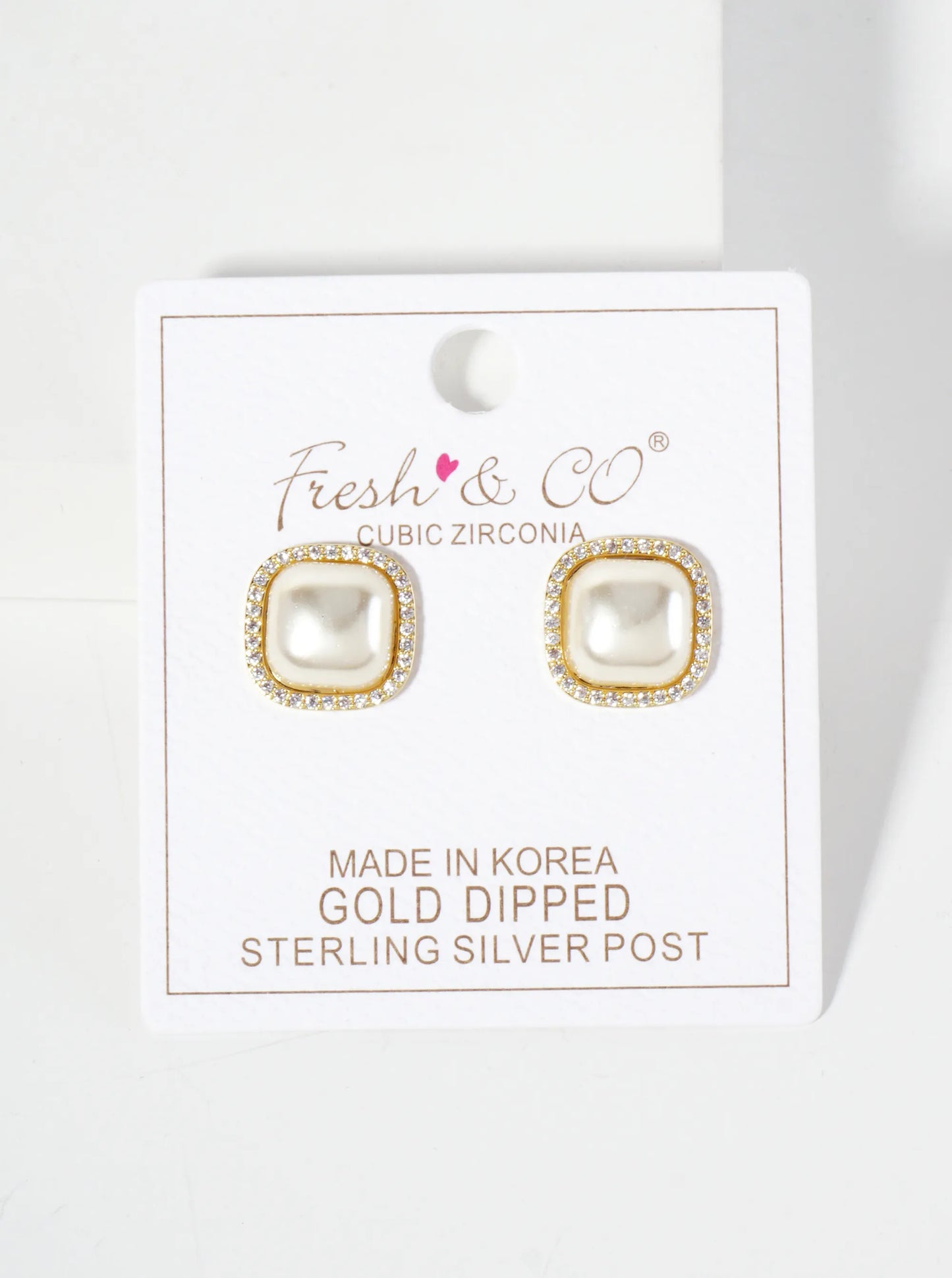 Square-Shaped Pearl With Pave-Set Cubic-Zirconia Accents 18K-Gold-Dipped Stud Earrings
