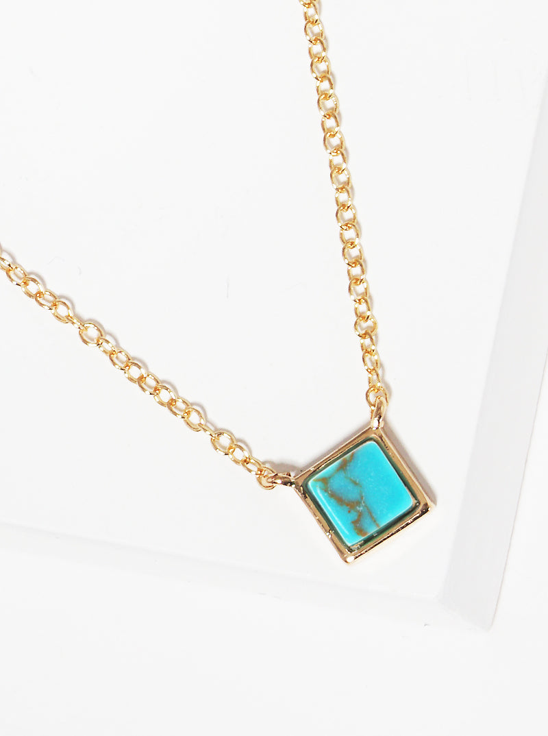 Square Shaped Semi-precious Natural Stone Pendant Necklace