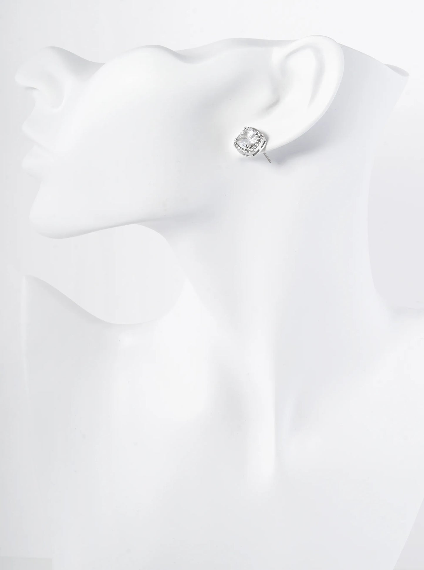 Squircle Cubic Zirconia Prong With Pave Button Stud Earrings