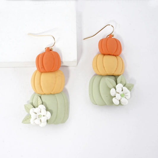 Stacked Pumpkins Enamel Flower Drop Earrings