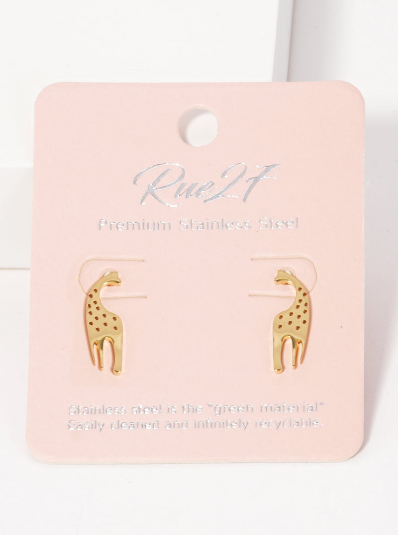 Stainless Steel Giraffe Animal Stud Earrings
