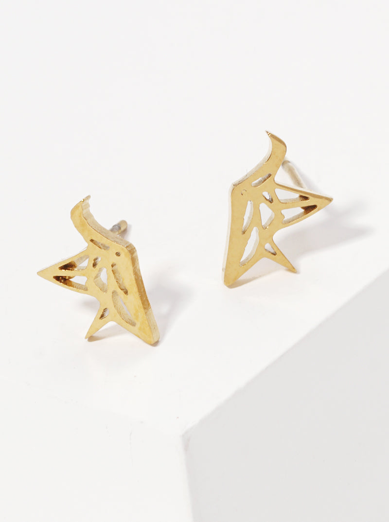 Stainless Steel Animal Bird Paper Crane Stud Earrings