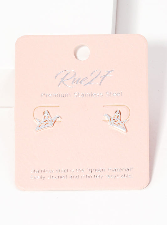 Stainless Steel Animal Bird Paper Crane Stud Earrings