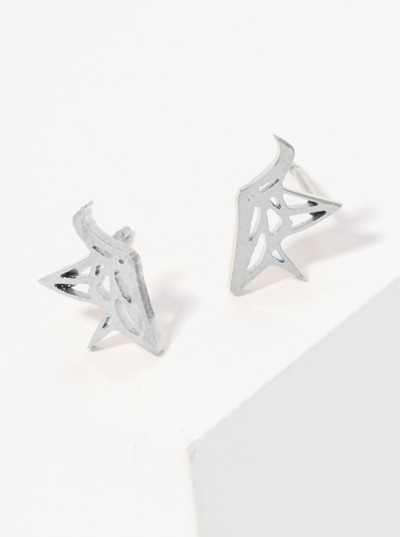 Stainless Steel Animal Bird Paper Crane Stud Earrings