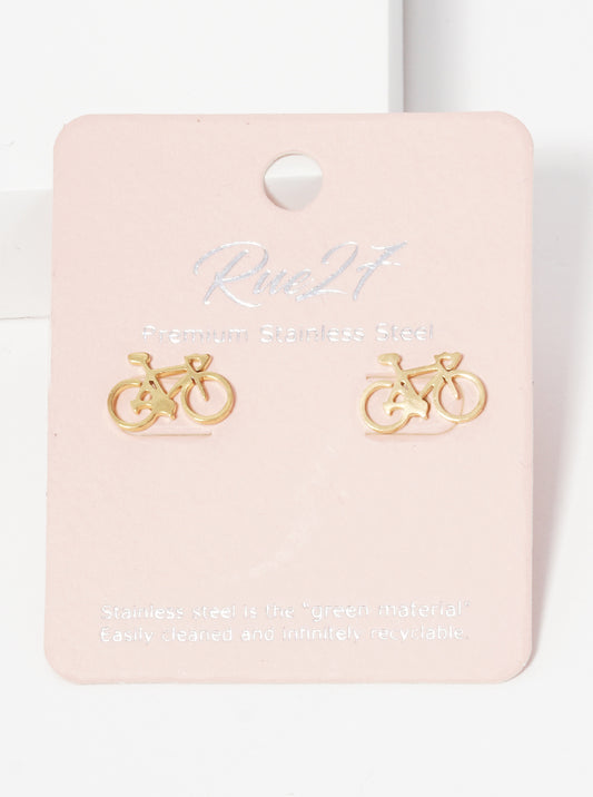 Stainless Steel Bike Shape Stud Earrings