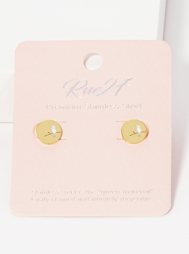 Stainless Steel Bird On Branch Stud Earrings