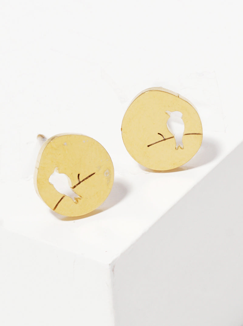 Stainless Steel Bird On Branch Stud Earrings