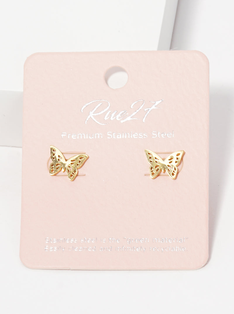 Stainless Steel Butterfly Cutout Stud Earrings