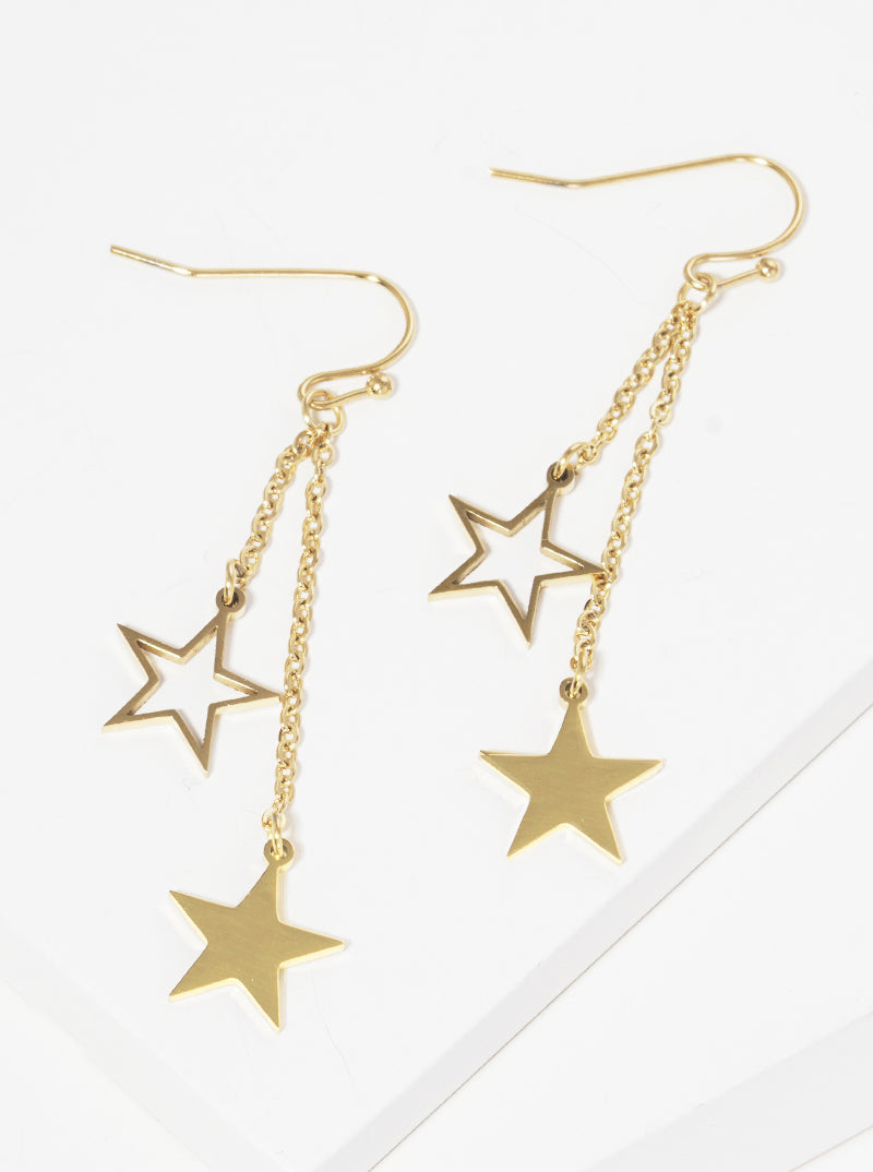 Stainless Steel Celestial Stars Chain Drop Earrings