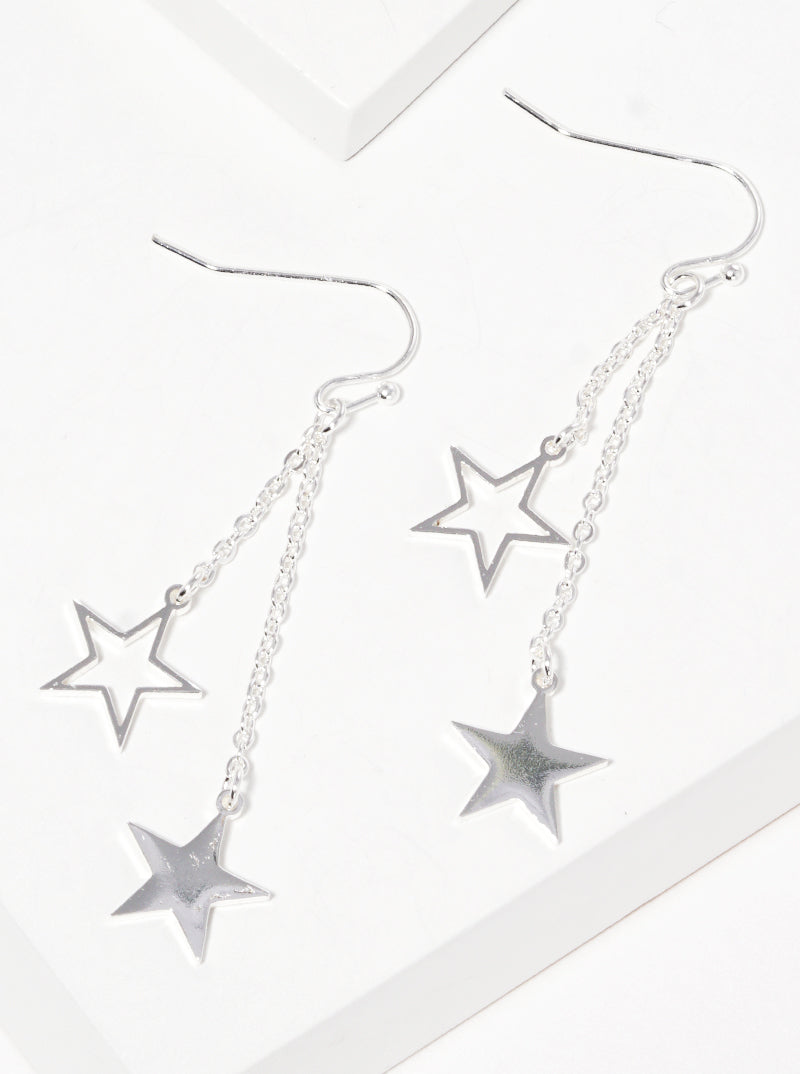 Stainless Steel Celestial Stars Chain Drop Earrings
