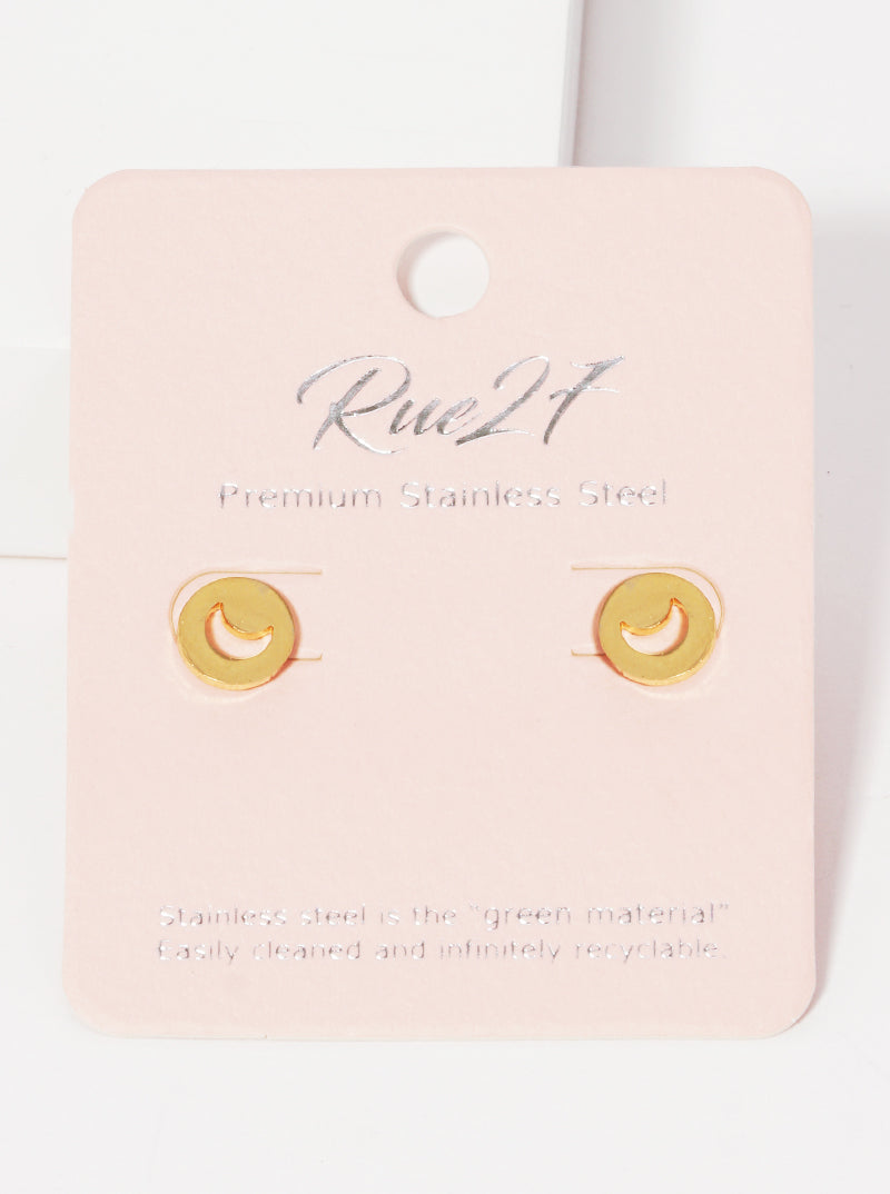 Stainless Steel Crescent Moon Cutout Stud Earrings