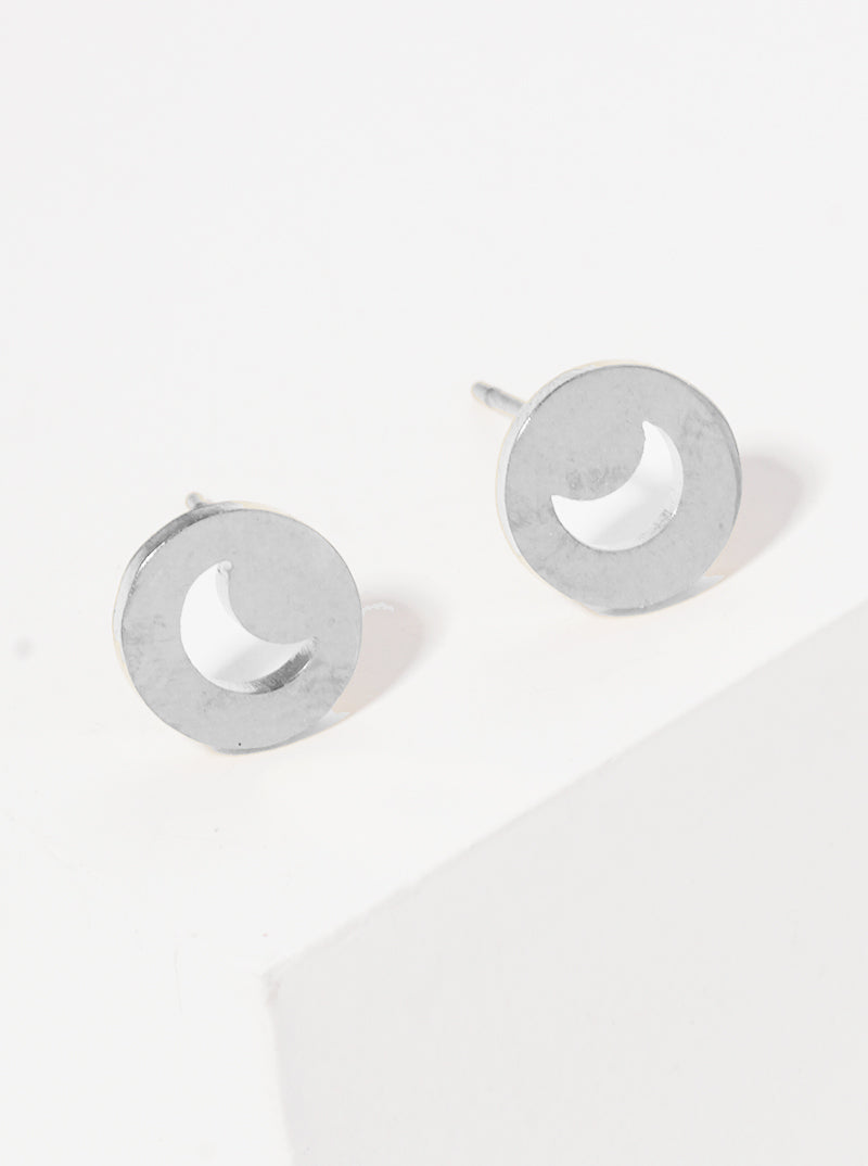 Stainless Steel Crescent Moon Cutout Stud Earrings
