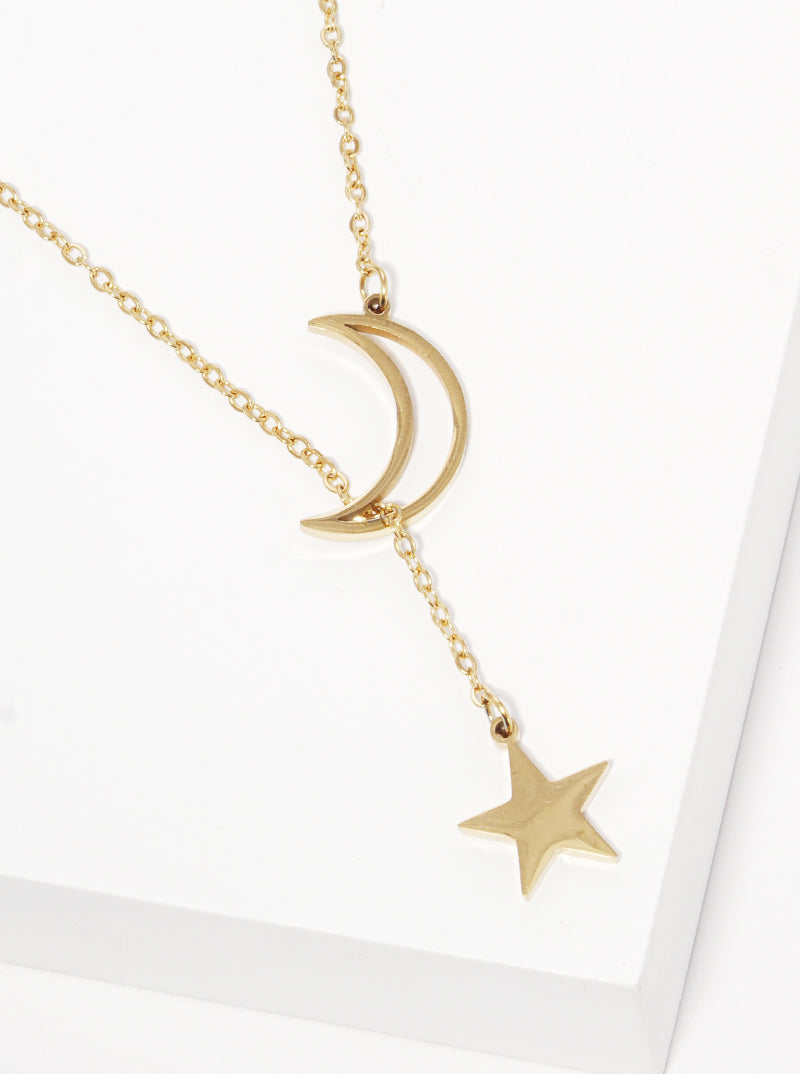 Stainless Steel Crescent Moon Star Necklace