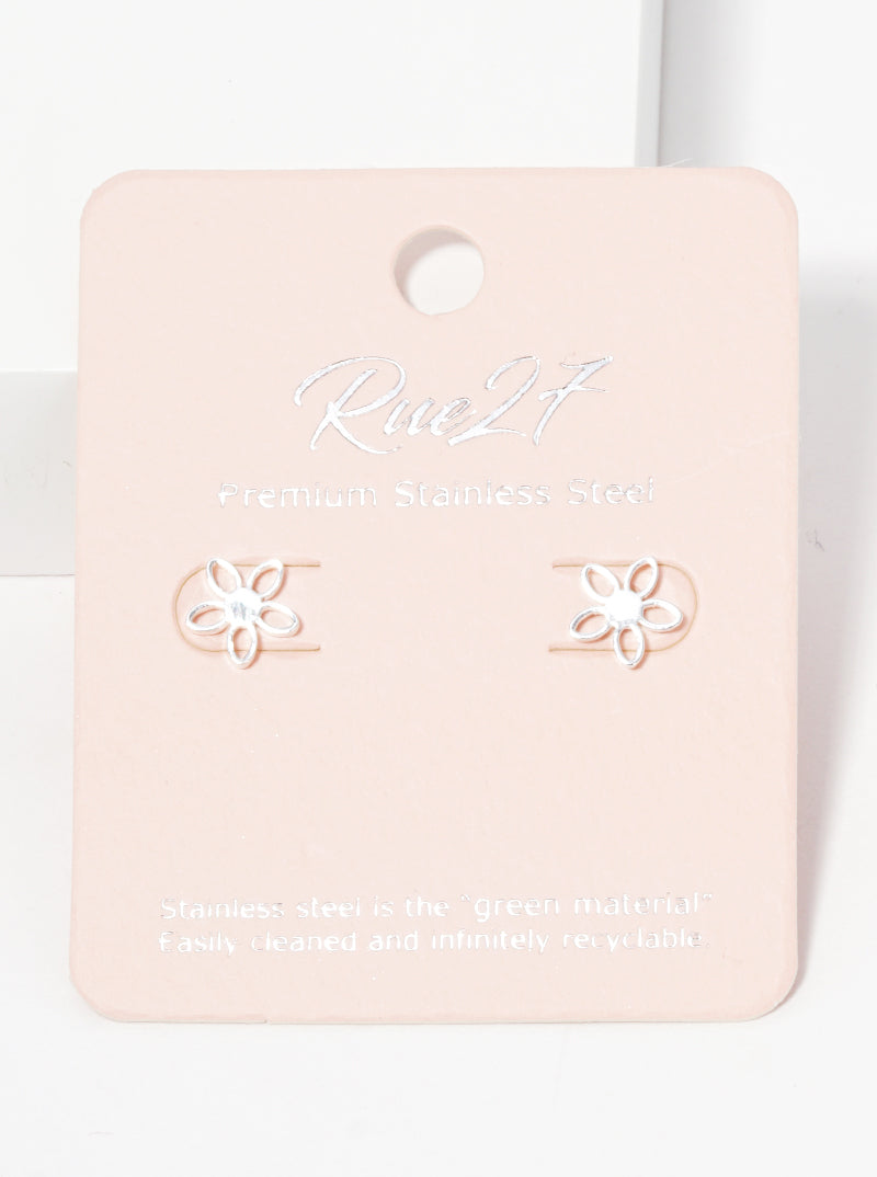 Stainless Steel Floral Flower Stud Earrings