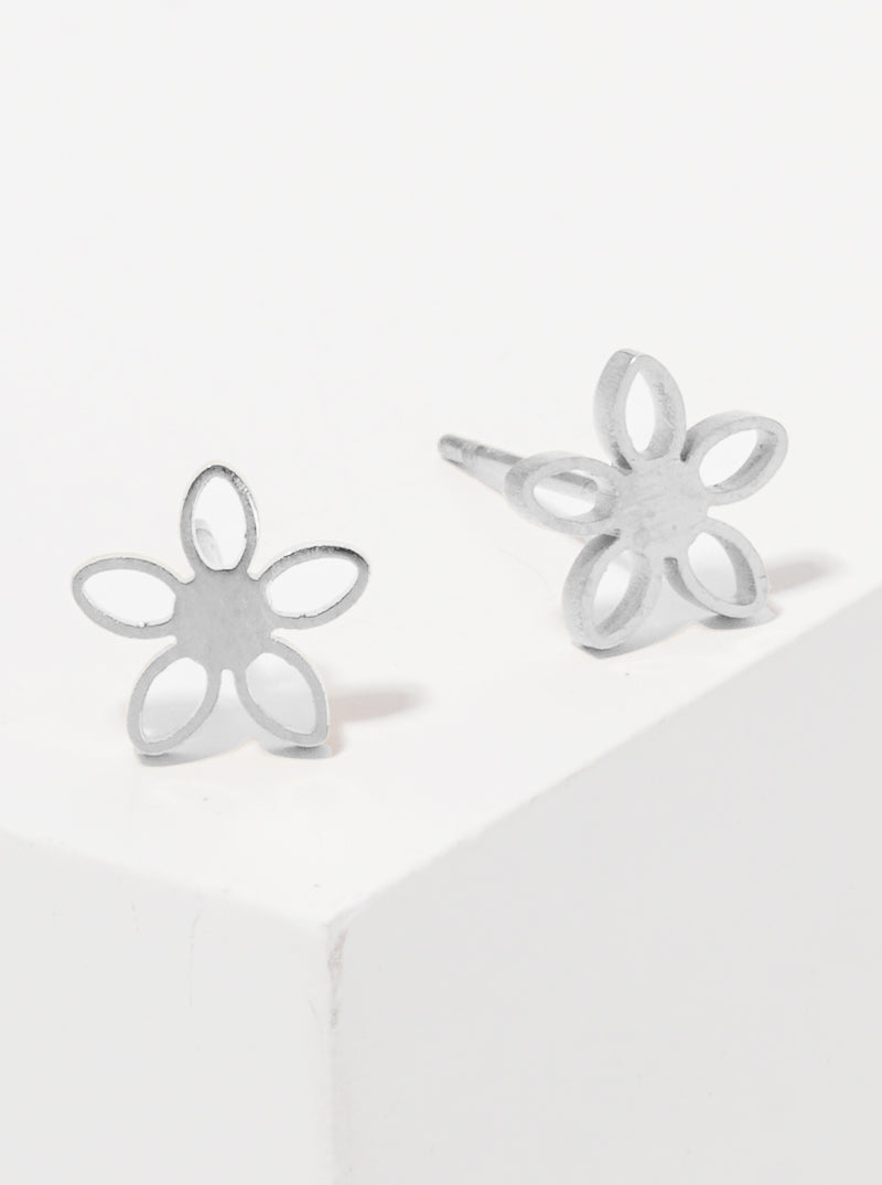 Stainless Steel Floral Flower Stud Earrings