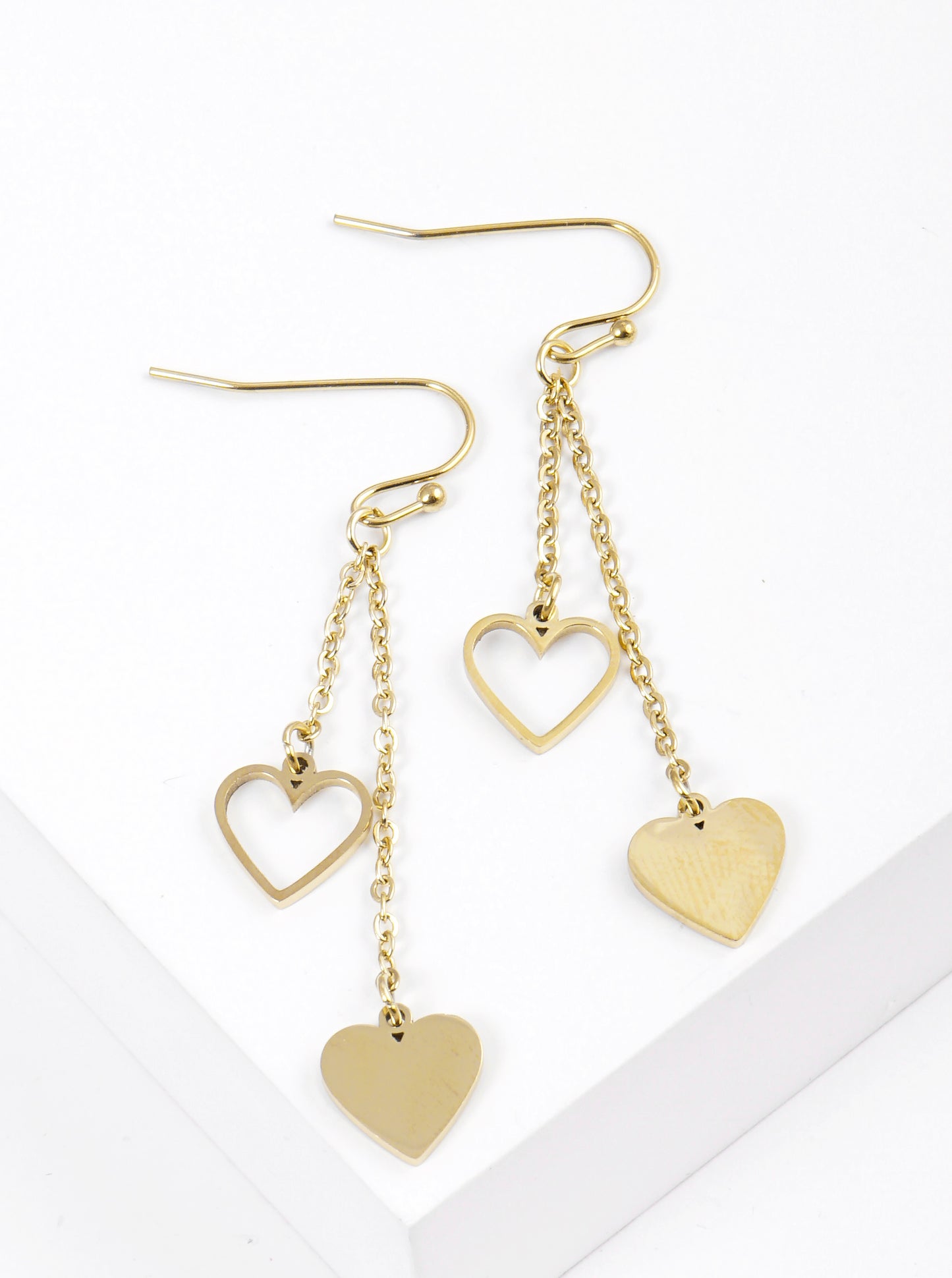 Stainless Steel Heart Drop Earrings