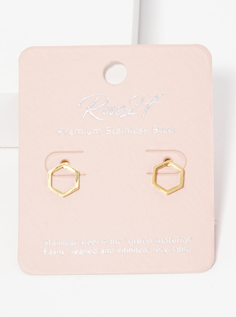 Stainless Steel Hexagon Shape Stud Earrings