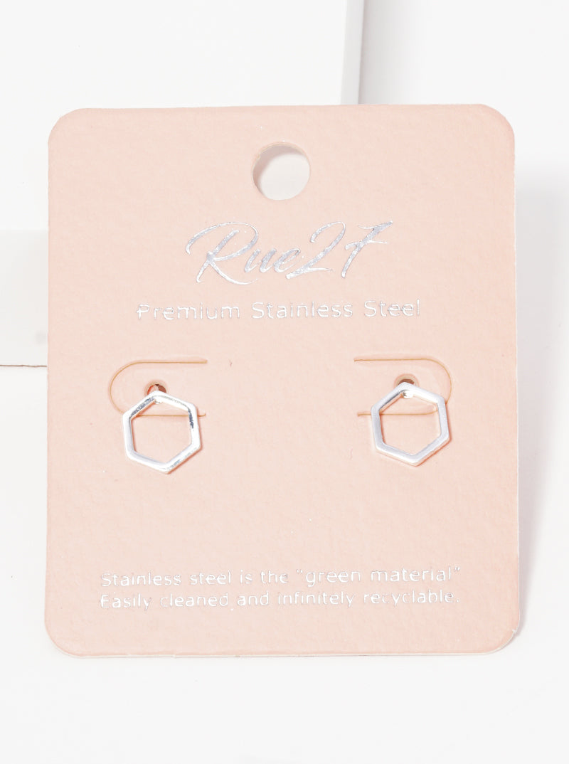 Stainless Steel Hexagon Shape Stud Earrings