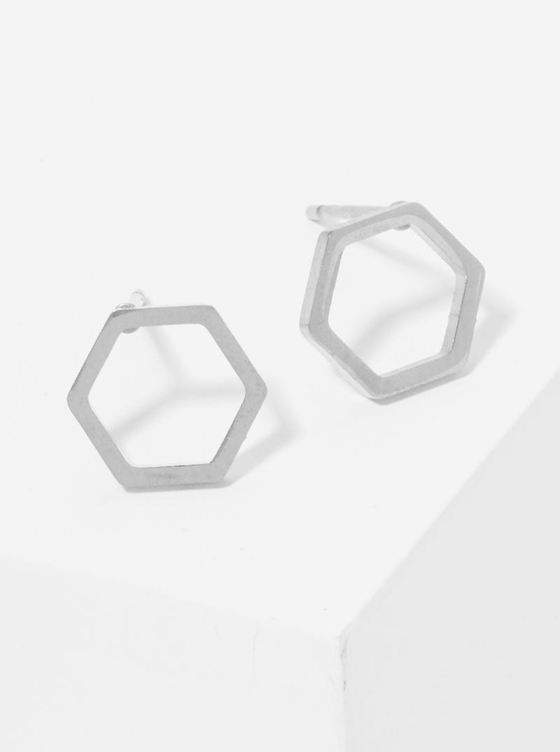 Stainless Steel Hexagon Shape Stud Earrings