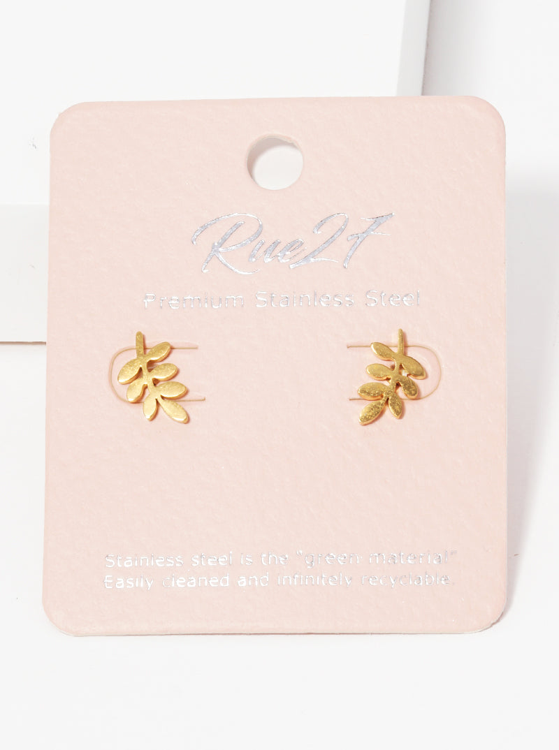 Stainless Steel Leaf Stud Earrings