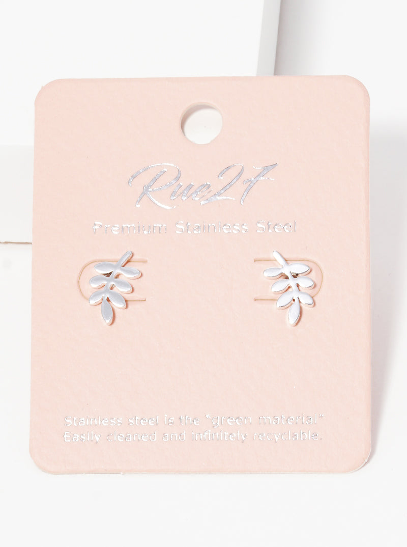 Stainless Steel Leaf Stud Earrings