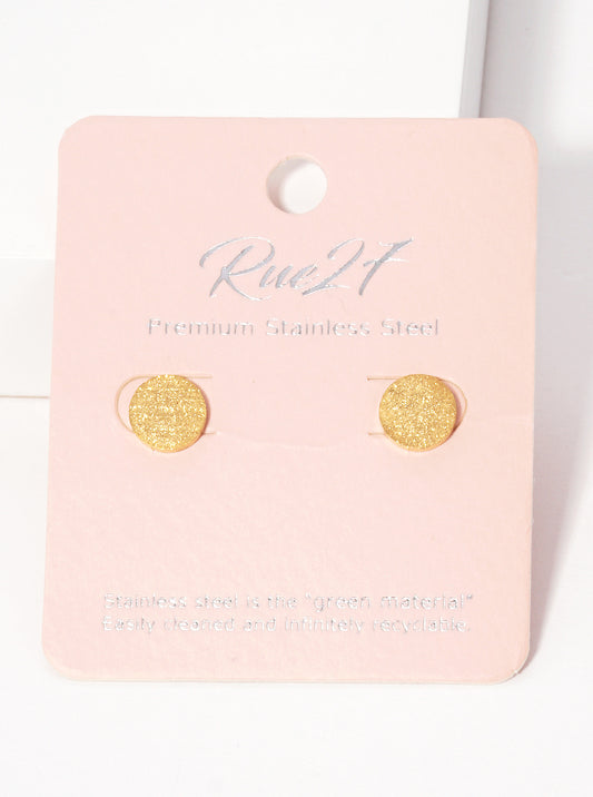 Stainless Steel Textured Round Stud Earrings