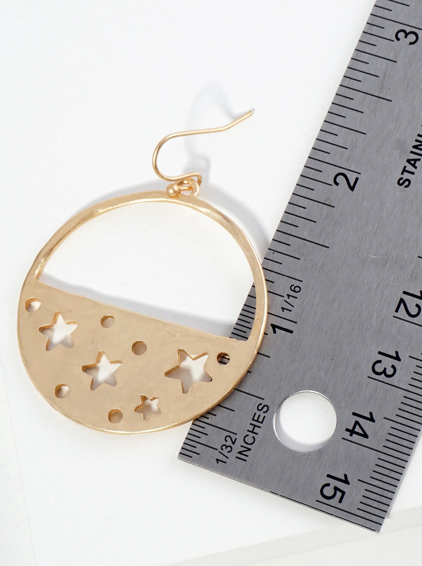 Star Cutout Textured Metal Circle Drop Earrings