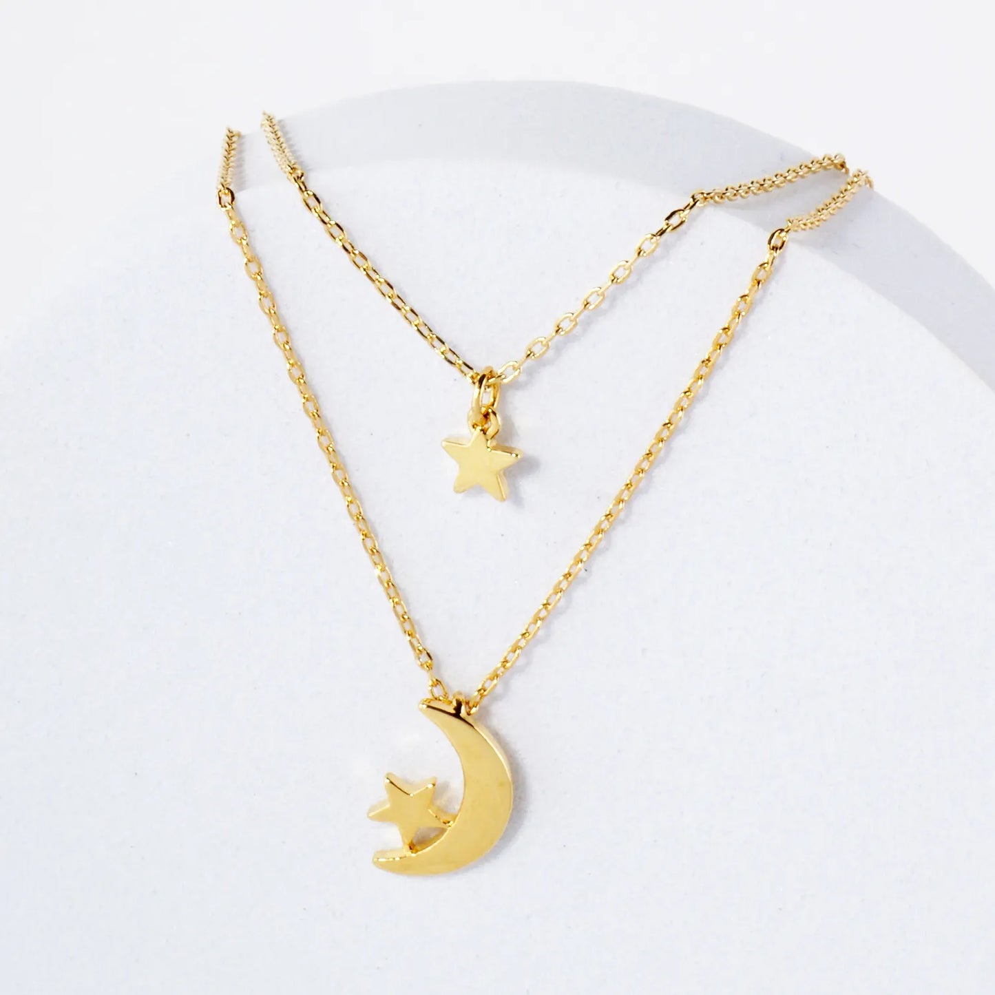 Star Moon Pendant 18K-Gold-Dipped Celestial Layered Necklace