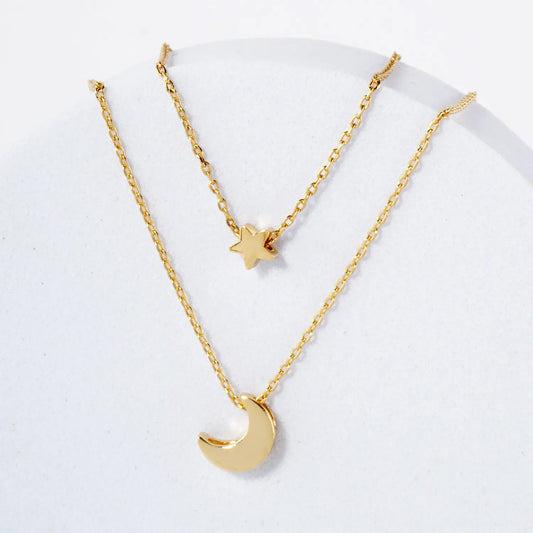 Star Moon Pendant 18K-Gold-Dipped Celestial Layered Necklace