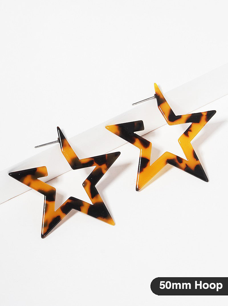 Star-Shaped 50mm Statement Open Hoop Earrings