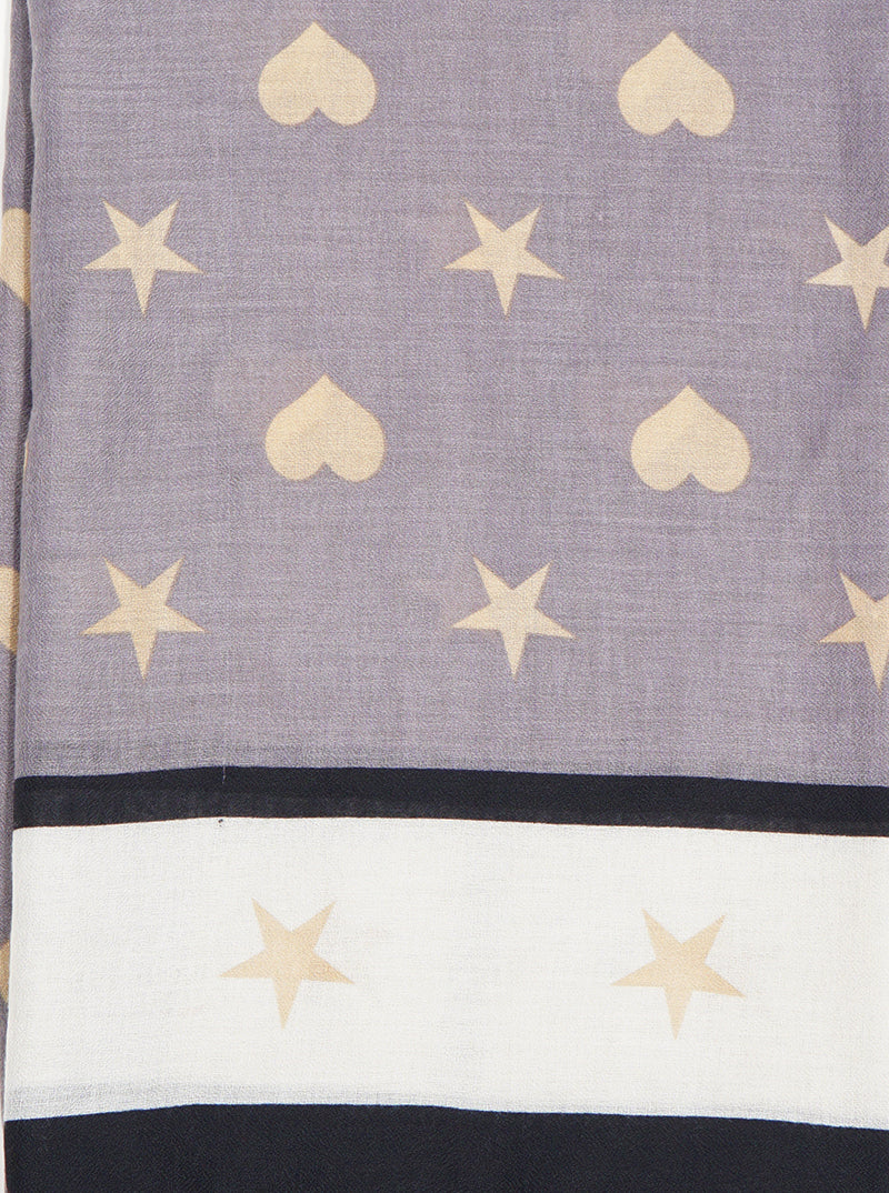Star And Heart Print Polyester Spring Summer Scarf