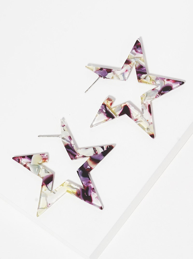 Star Shaped Acetate Hoop Earrings