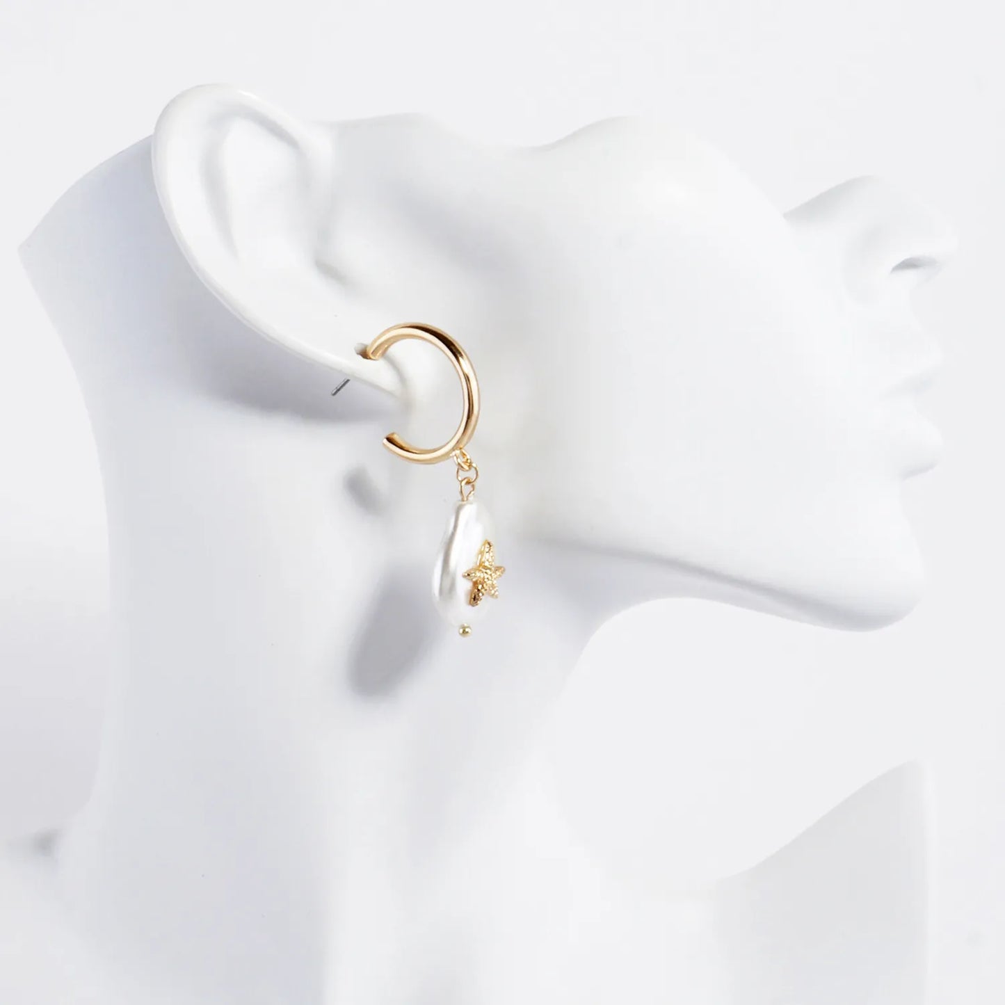 Starfish Teardrop Pearl Drop 20mm Hoop Earrings