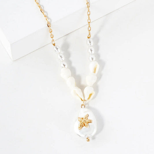 Starfish Teardrop Pearl Pendant Sea-Life Necklace