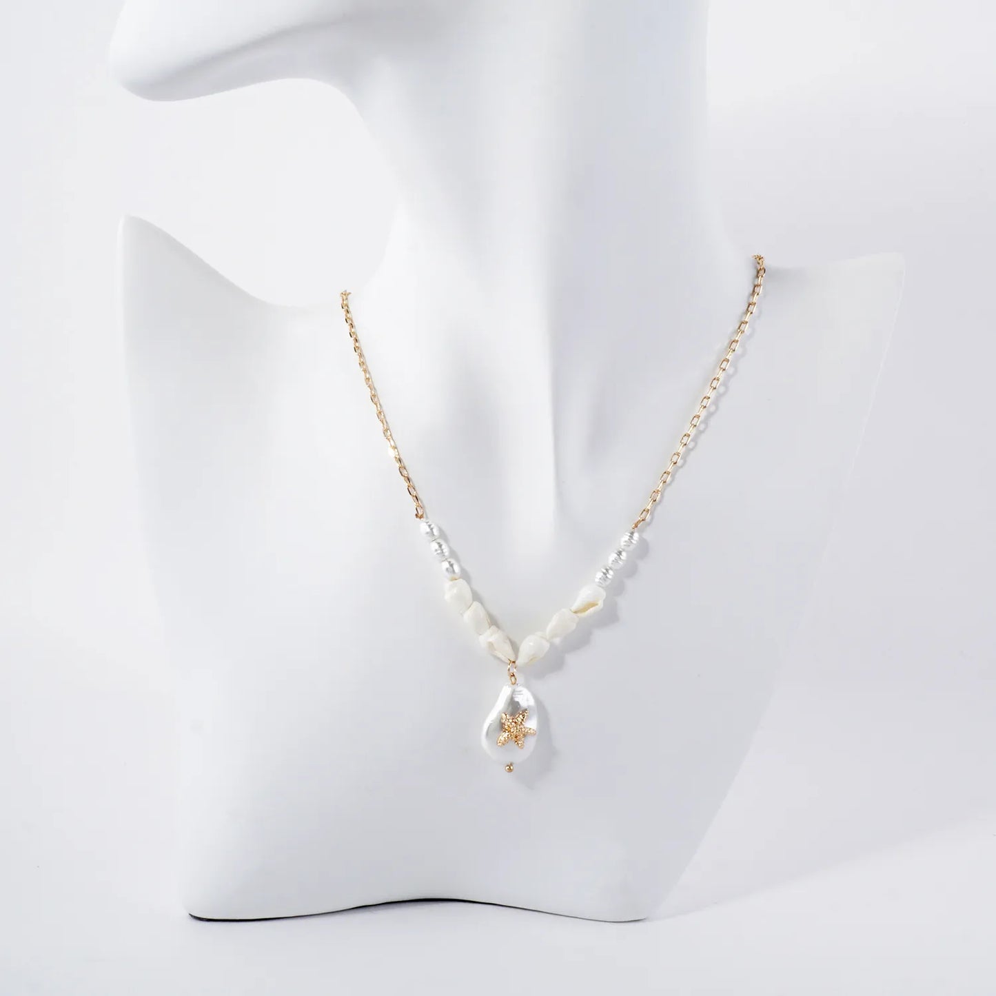 Starfish Teardrop Pearl Pendant Sea-Life Necklace