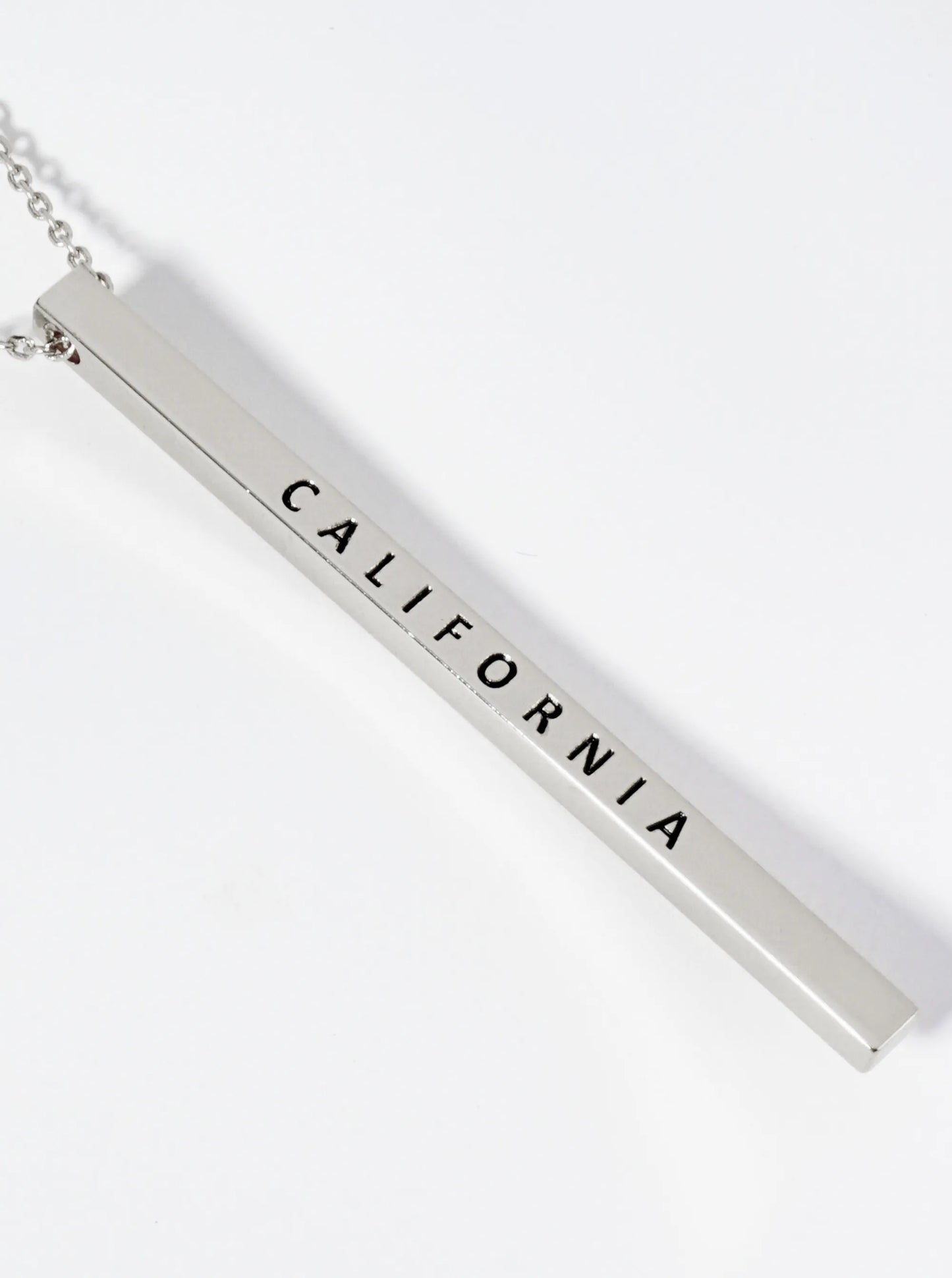 State Of California Engraved Vertical Bar Pendant Necklace