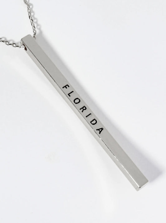State Of Florida Engraved Vertical Bar Pendant Necklace