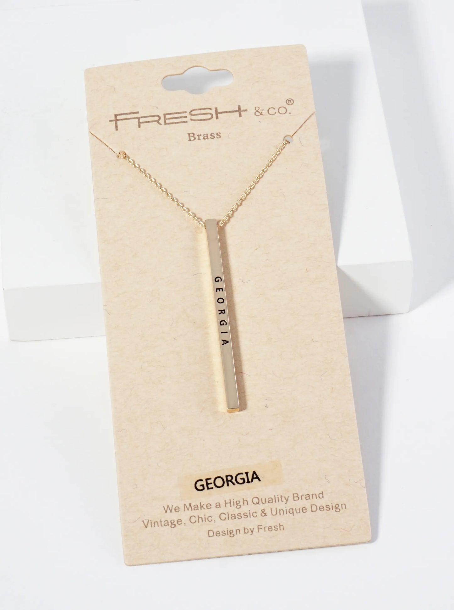 State Of Georgia Engraved Vertical Bar Pendant Necklace