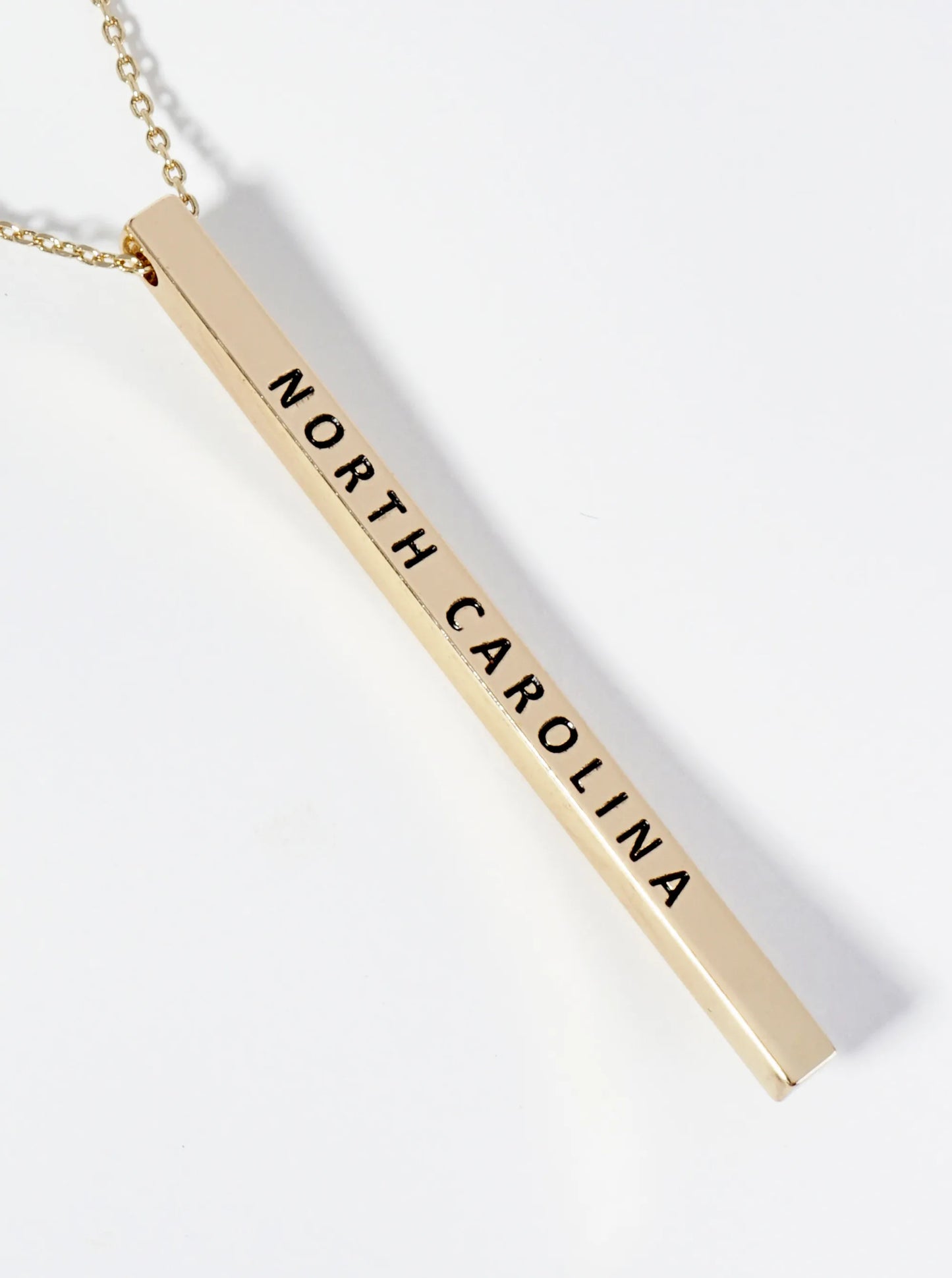 State Of North Carolina Engraved Vertical Bar Pendant Necklace