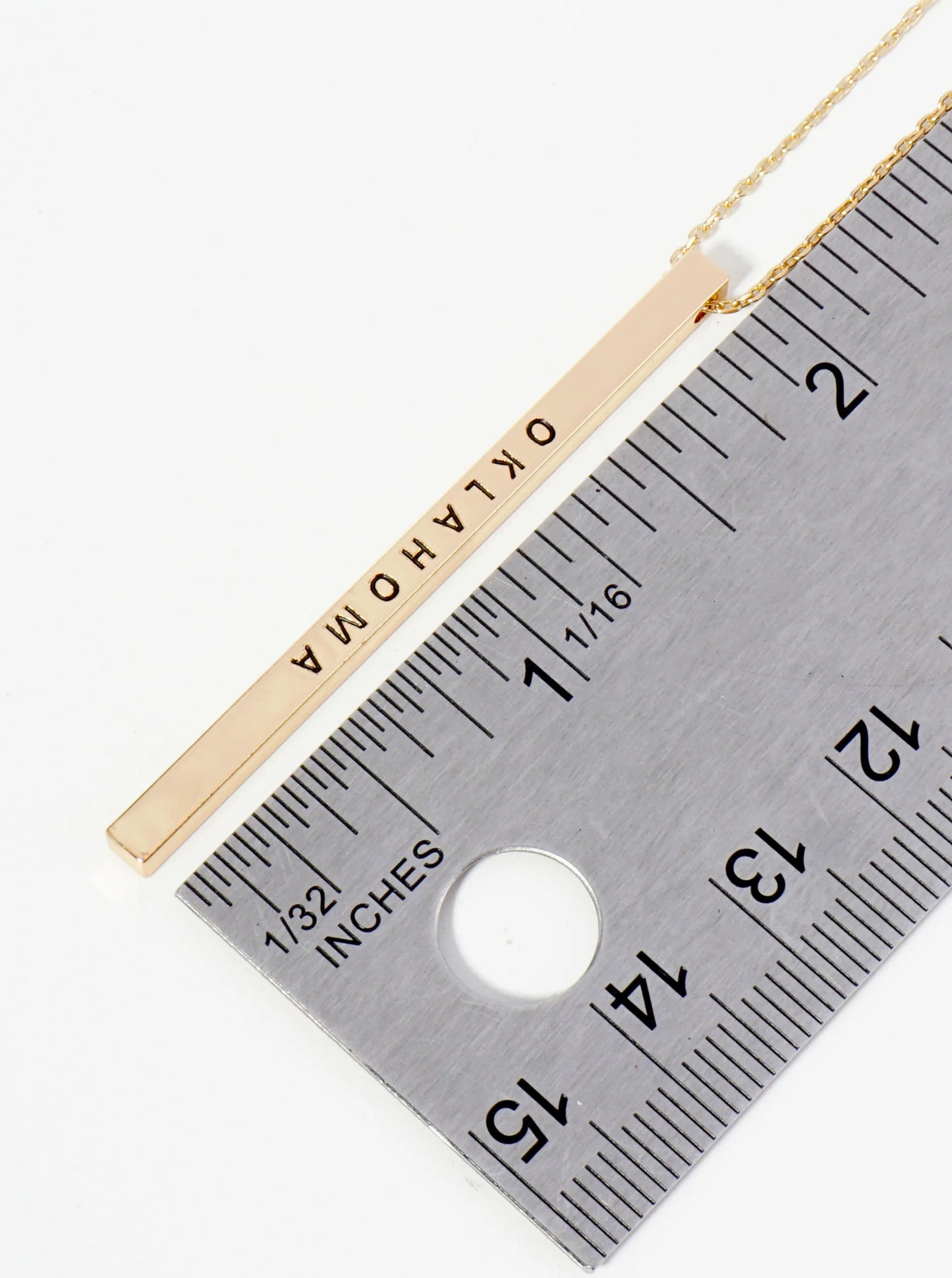 State Of Oklahoma Engraved Vertical Bar Pendant Necklace