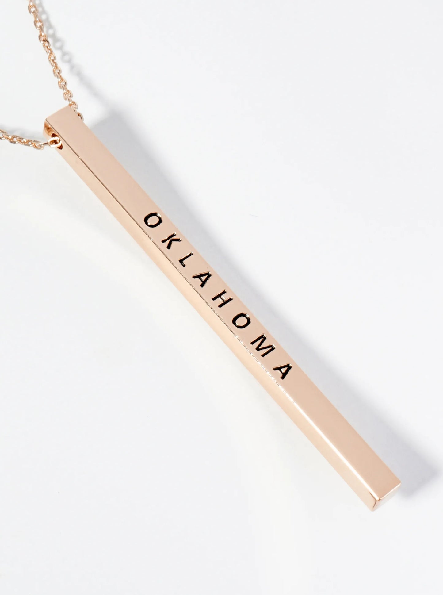 State Of Oklahoma Engraved Vertical Bar Pendant Necklace