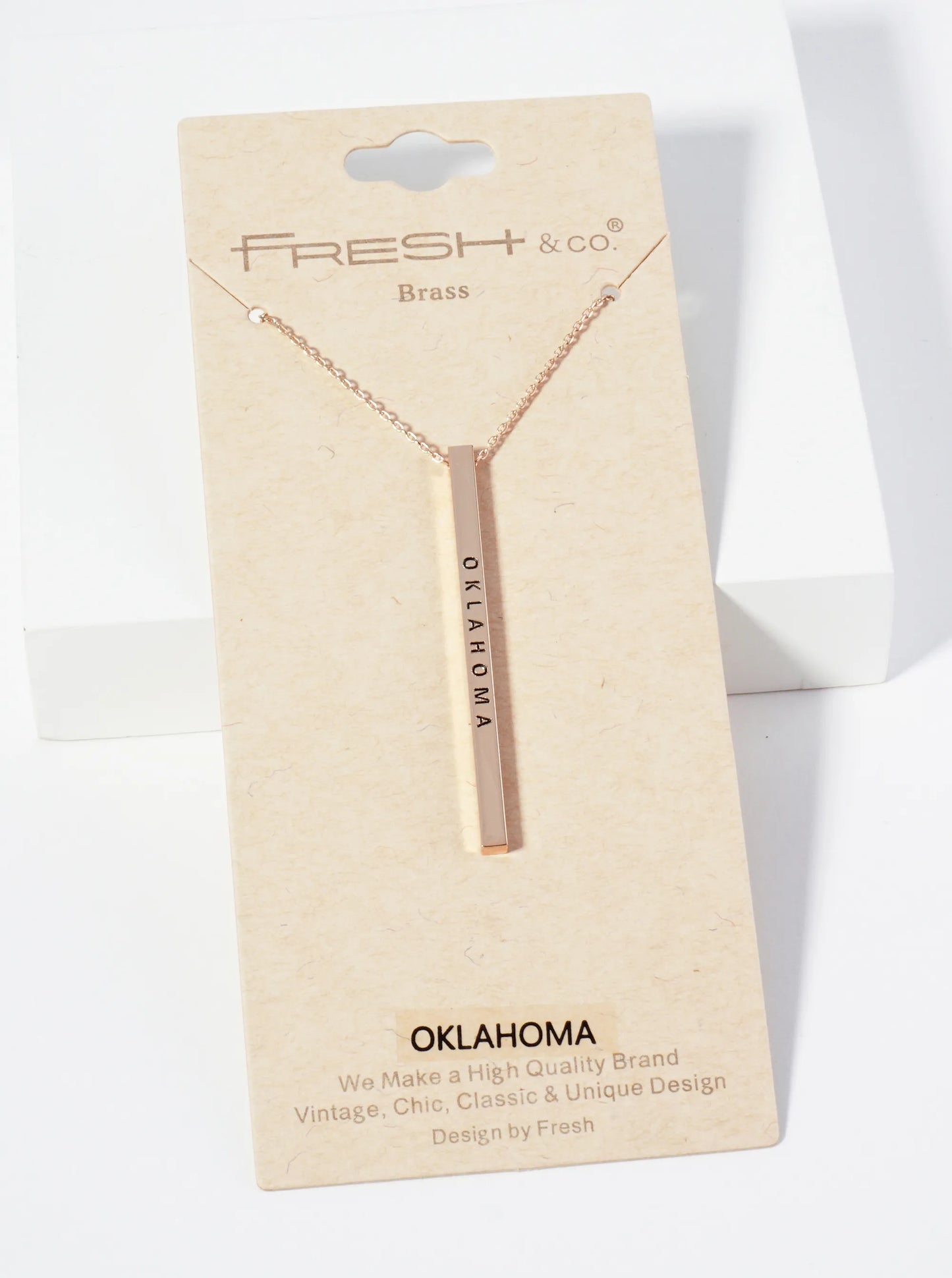 State Of Oklahoma Engraved Vertical Bar Pendant Necklace