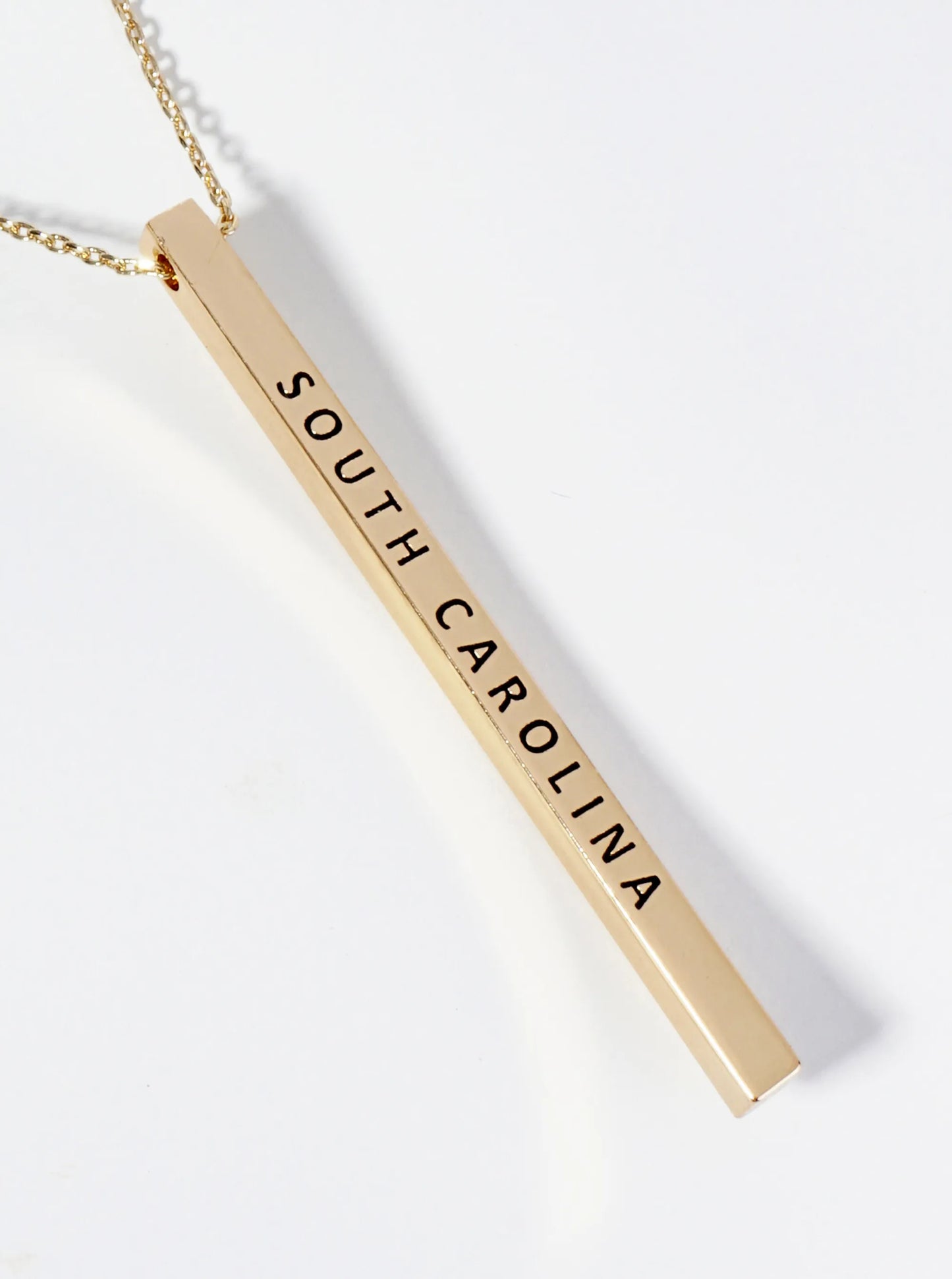 State Of South Carolina Engraved Vertical Bar Pendant Necklace