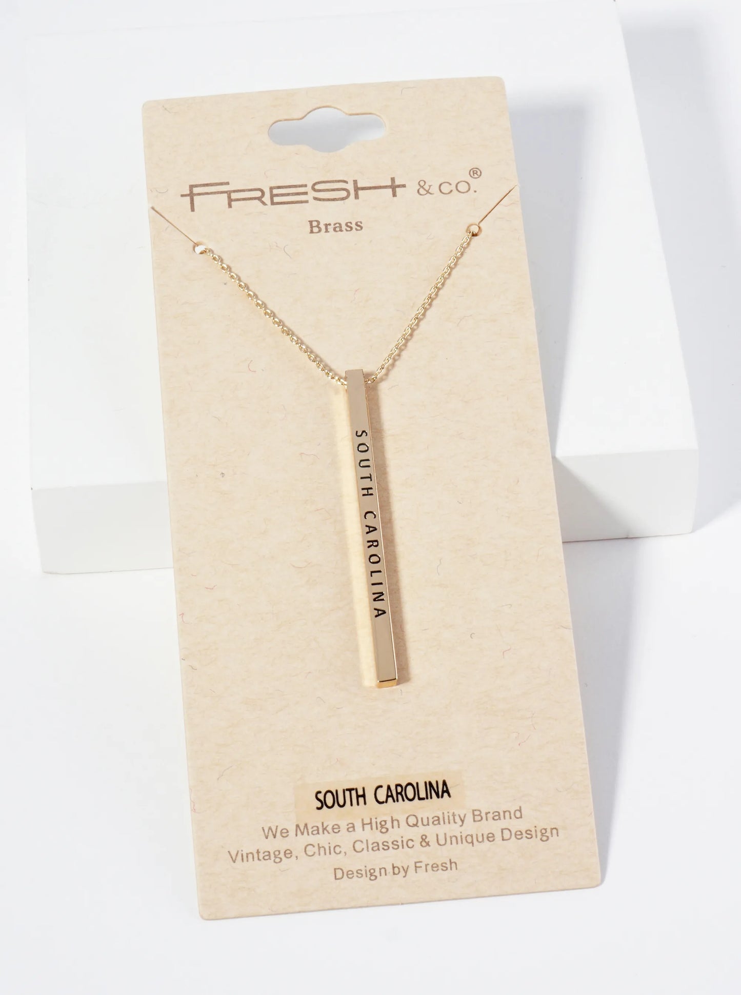 State Of South Carolina Engraved Vertical Bar Pendant Necklace