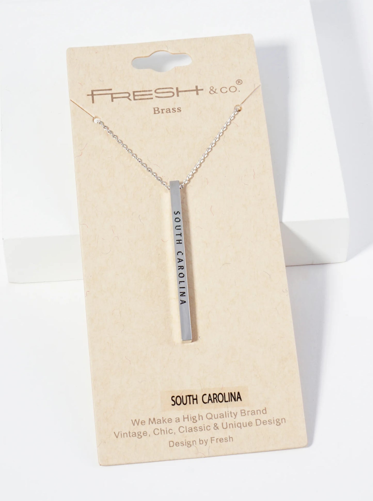 State Of South Carolina Engraved Vertical Bar Pendant Necklace