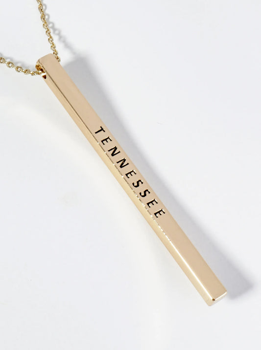 State Of Tennessee Engraved Vertical Bar Pendant Necklace